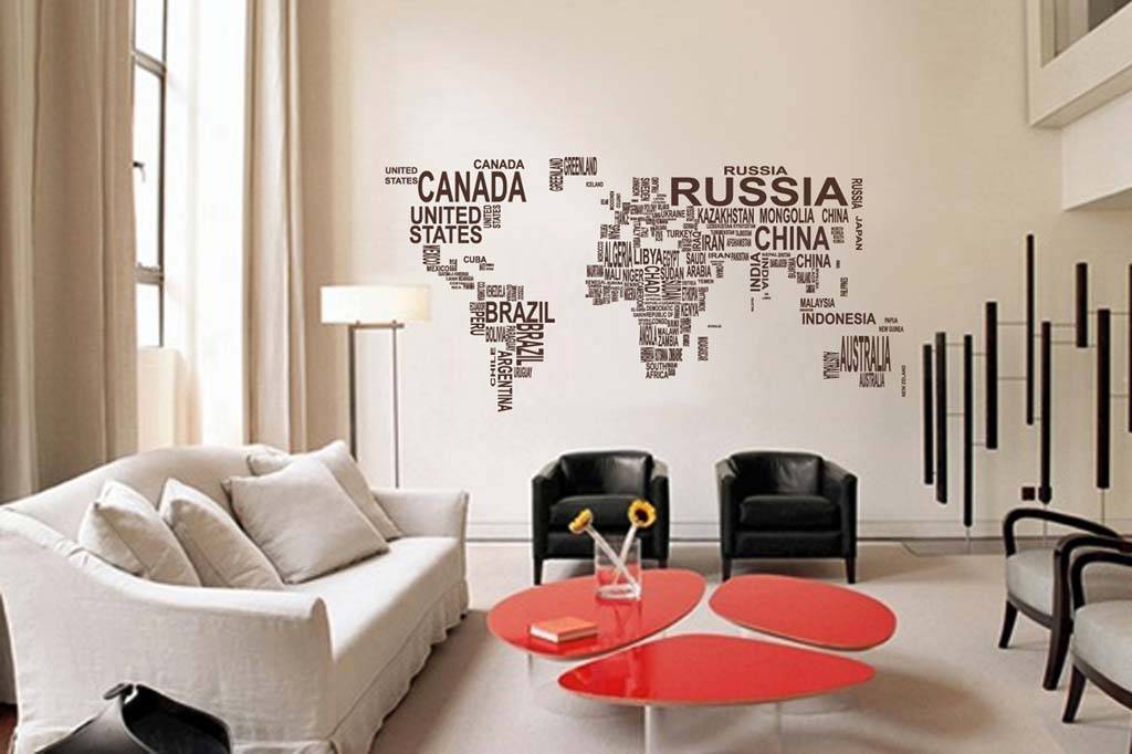 Виниловая наклейка на стену "Карта мира в словах"
