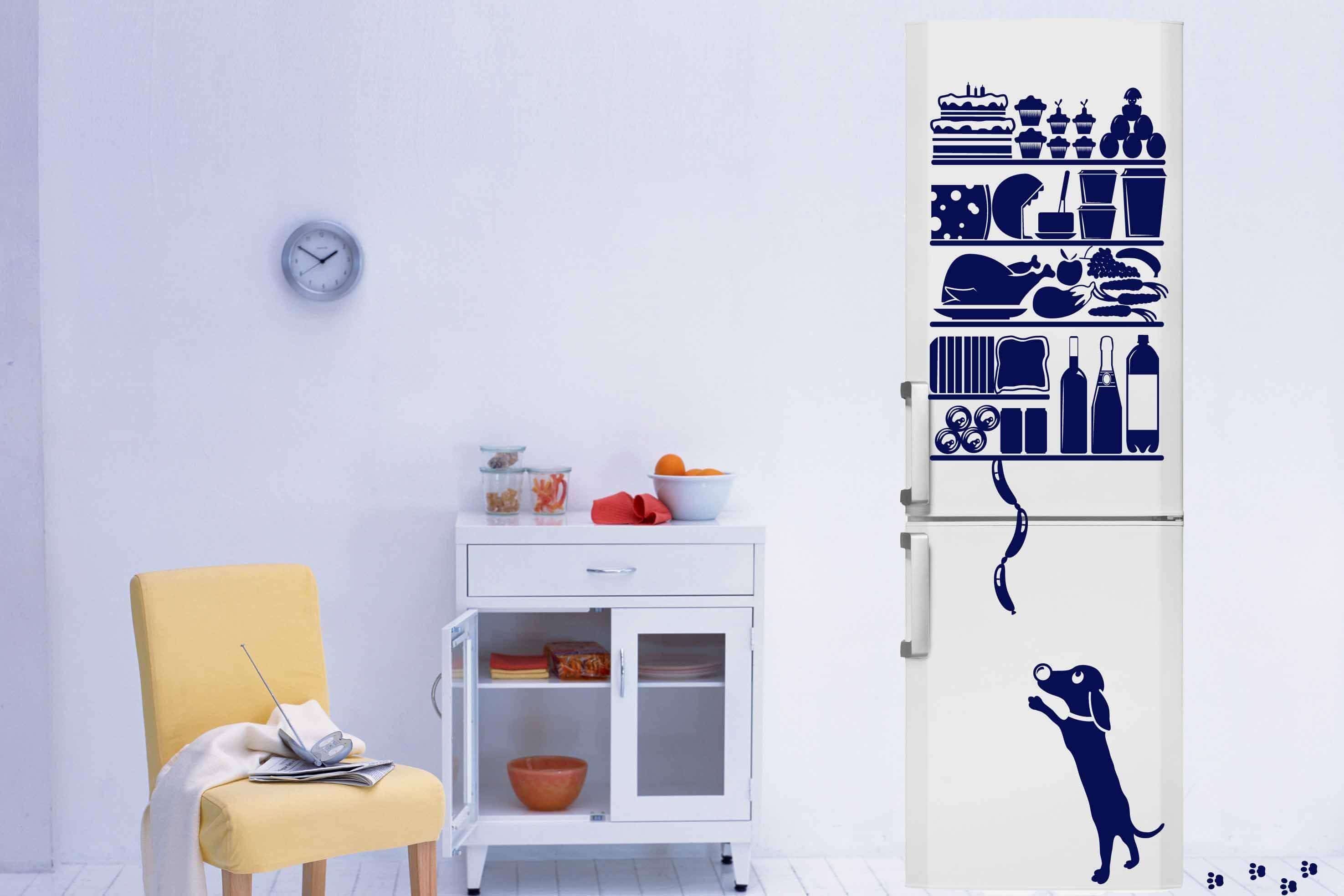 Виниловая наклейка на стену Продукты и собака для холодильника