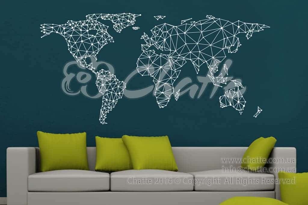 Виниловая наклейка на стену Карта мира - оригами