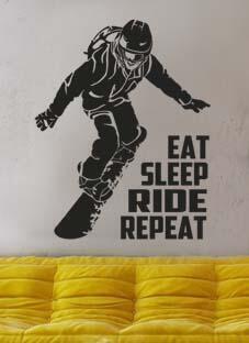 Дизайнерская наклейка на стену Сноубордист 4 (ешь, спи, катай, повтори)
