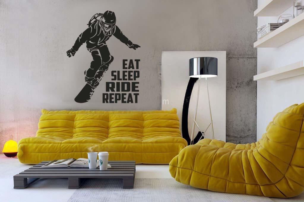 Виниловая наклейка на стену Сноубордист 4 (ешь, спи, катай, повтори)
