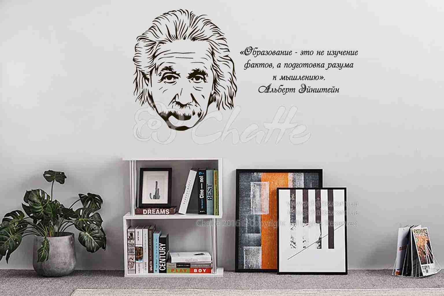 Виниловая наклейка на стену Эйнштейн А. (портрет с цитатой)