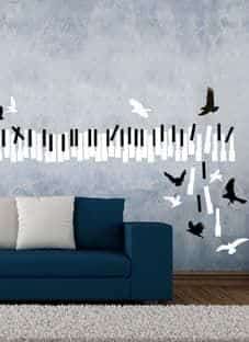 наклейка  Черное и белое (клавиши и птицы)