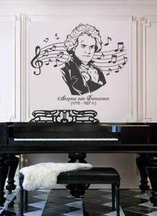 Дизайнерская наклейка на стену Бетховен (портрет, ноты)