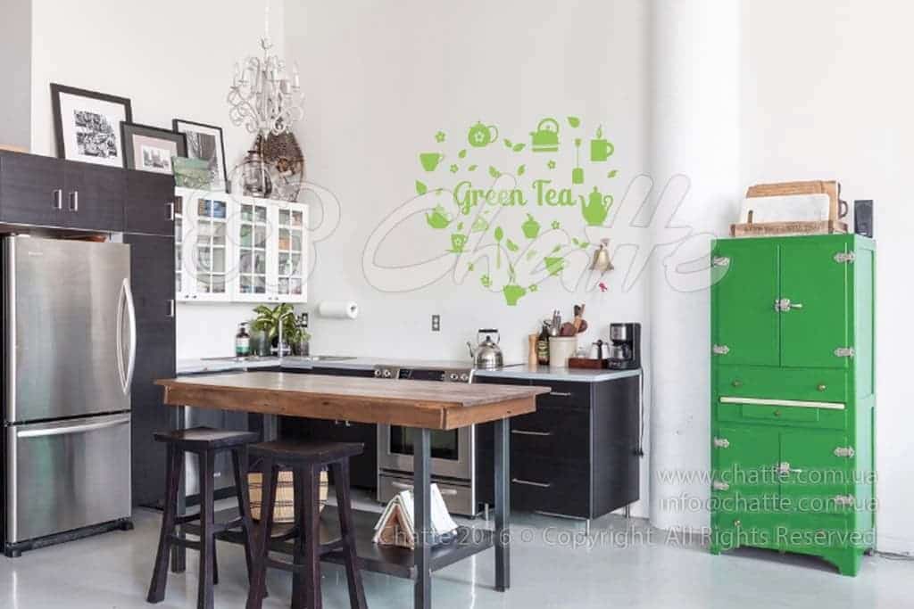 Дизайнерська наклейка на стіну Зеленый чай