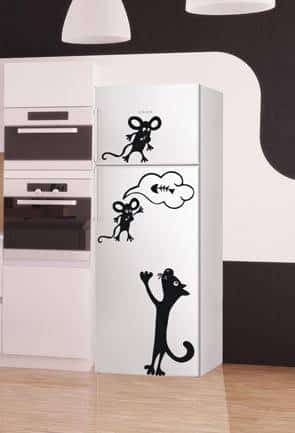 Дизайнерская наклейка на стену Кот и мыши для холодильника