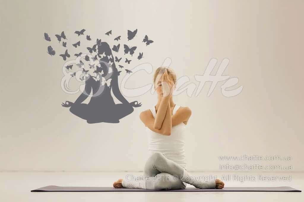 Виниловая наклейка на стену Волшебная трансформация (йога, бабочки)