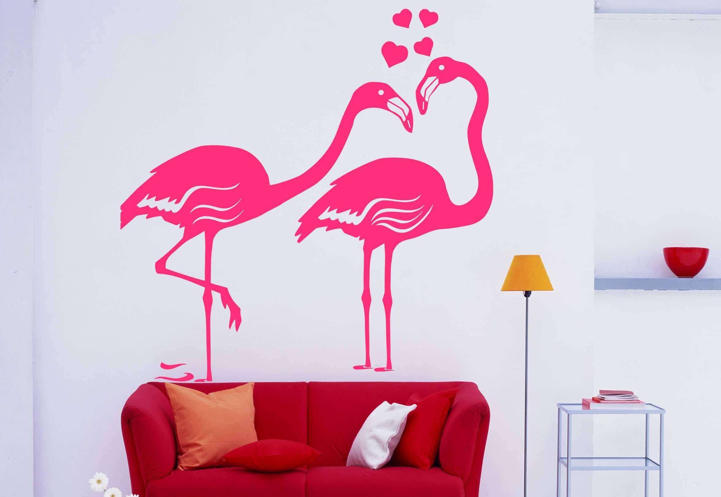 Виниловая наклейка на стену Розовые фламинго