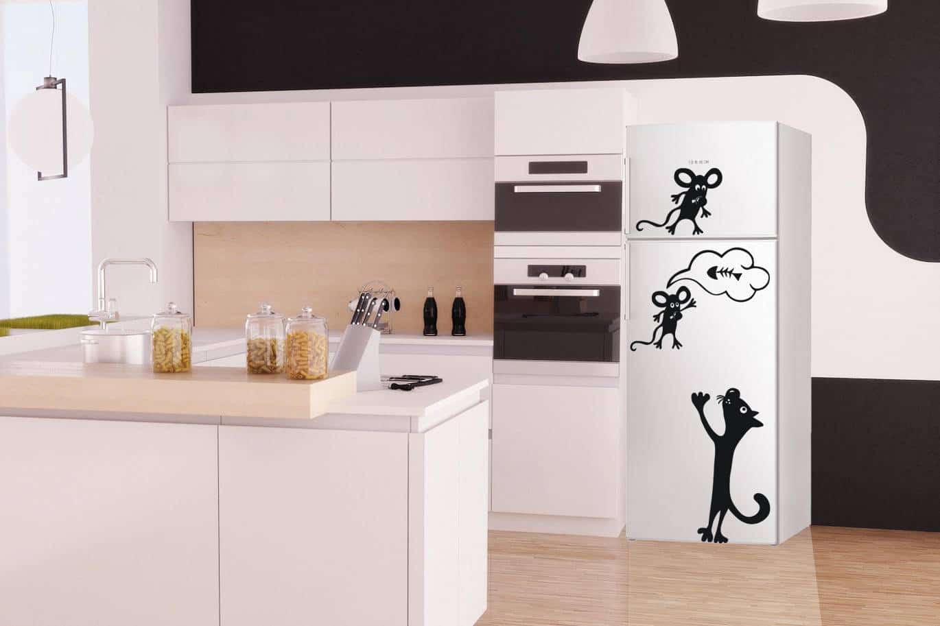 Виниловая наклейка на стену Кот и мыши для холодильника