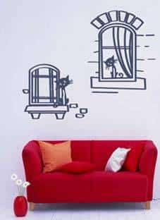 Дизайнерская наклейка на стену Коты в окнах (скидка 50%)