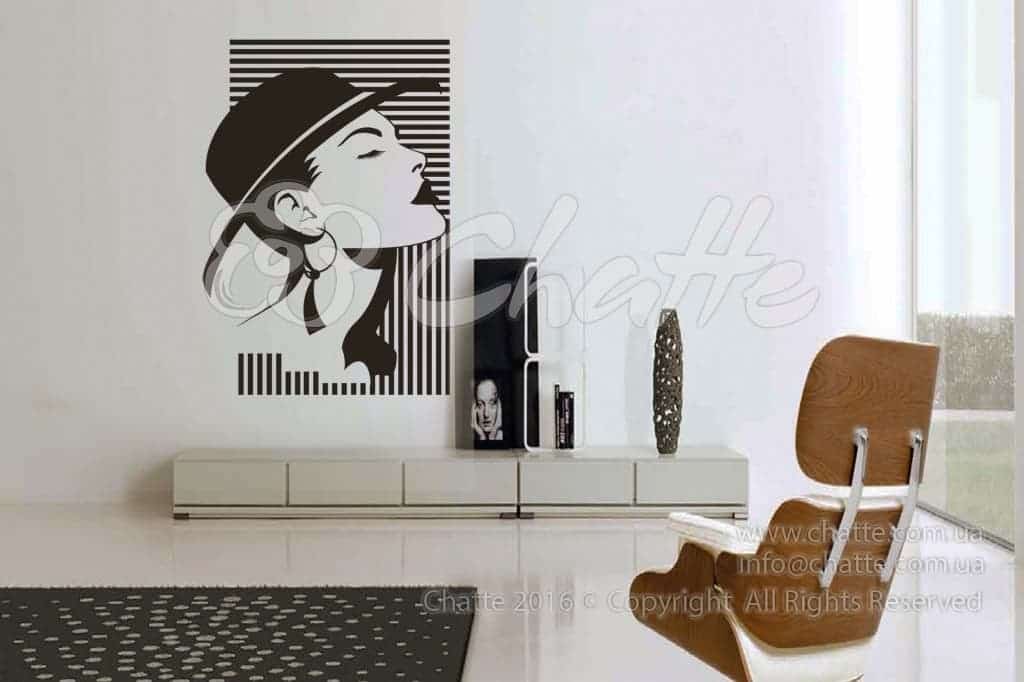 Дизайнерська наклейка на стіну Девушка в шляпке